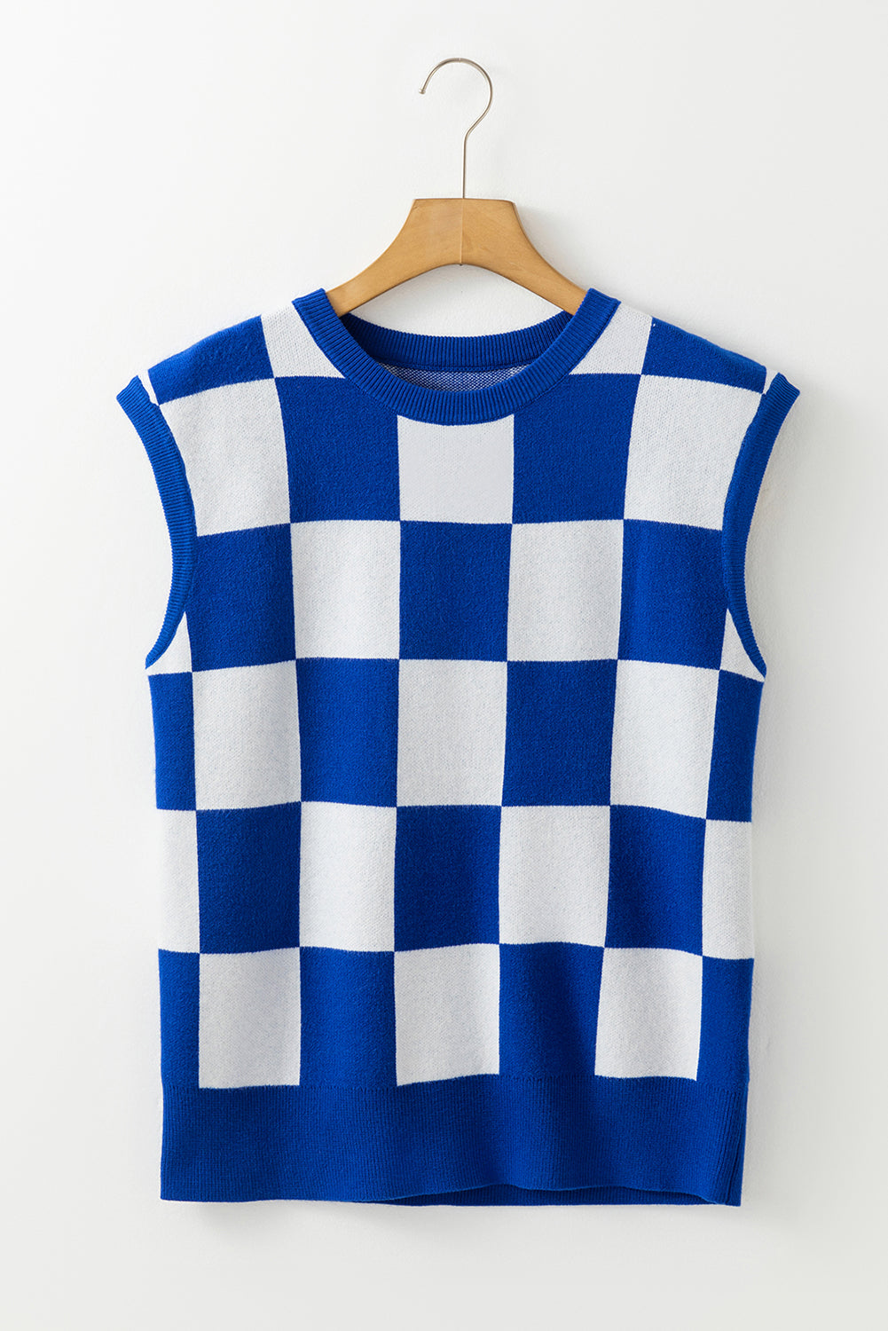 Dark Blue Checkered Knit Top