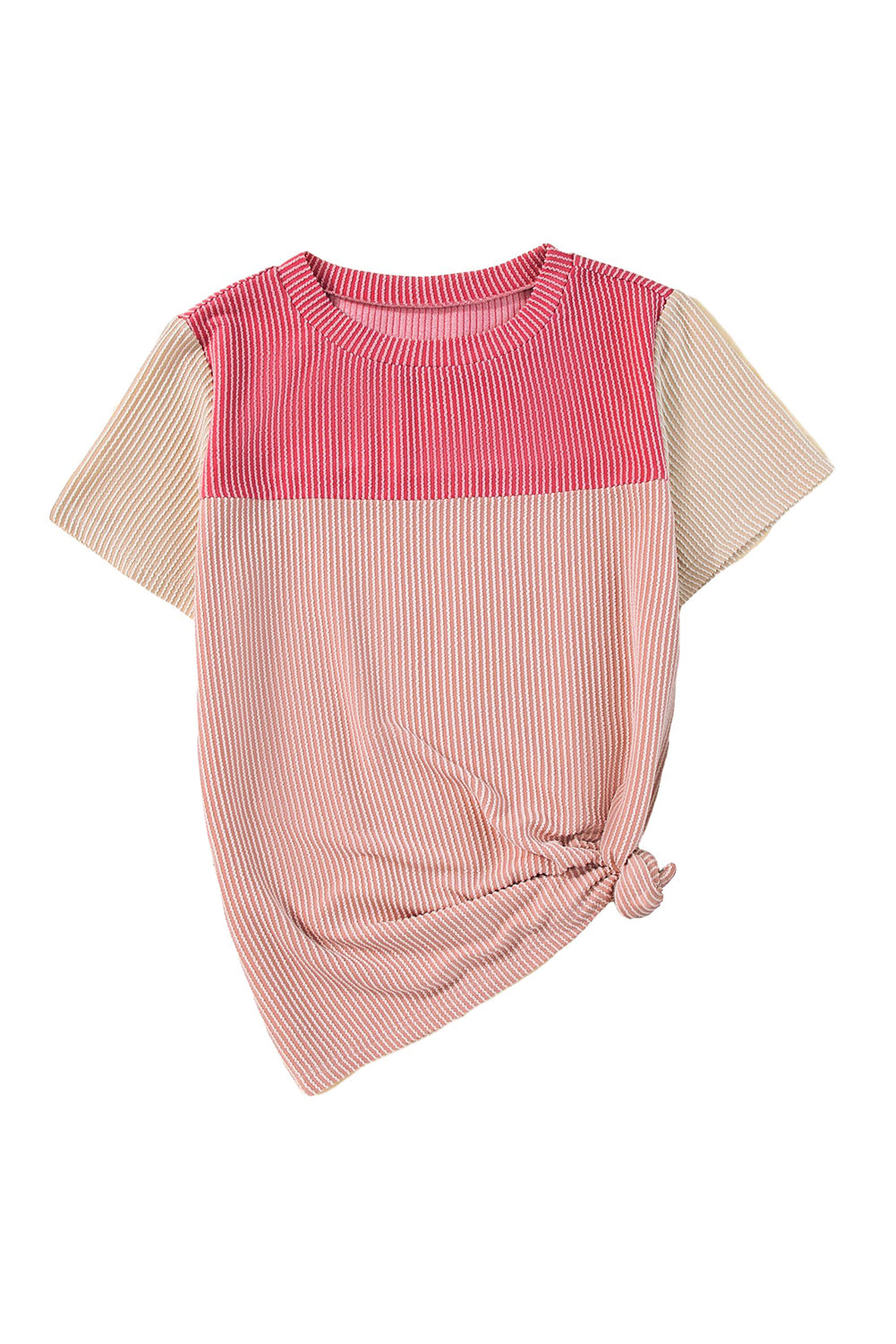 Ribbed Textured Colorblock T Shirt