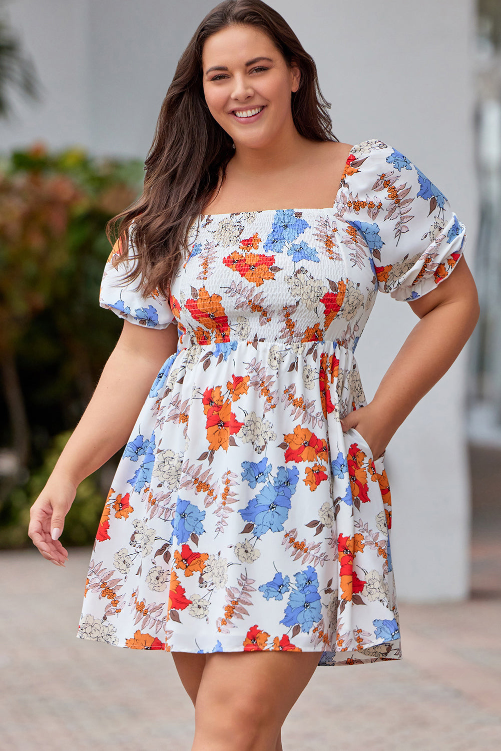 White Floral Smocked Dress