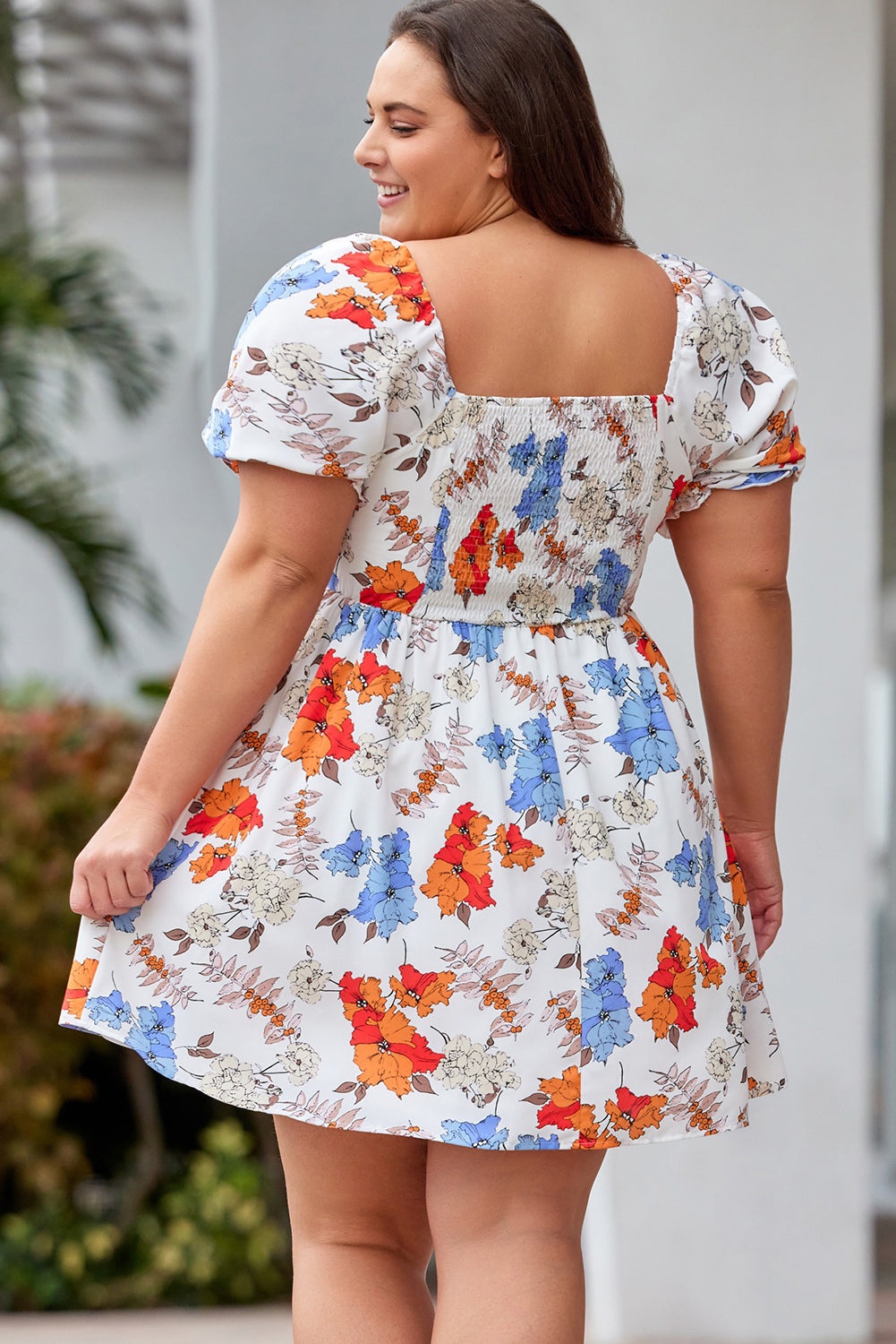 White Floral Smocked Dress