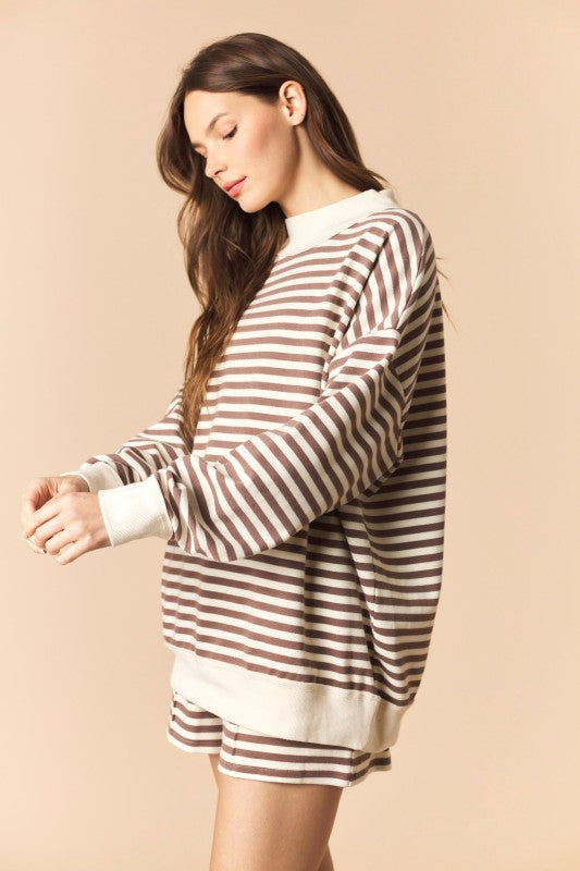 Mocha Striped Mock Neck Shorts Set