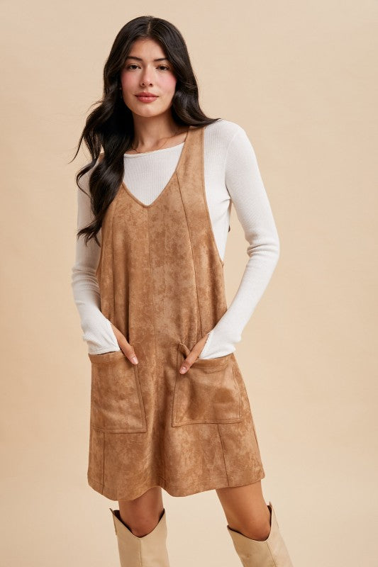 FALL STRETCH SUEDE OVERALL DRESS