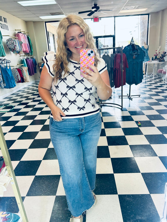 Blu Pepper Ivory Bow Sweater Top