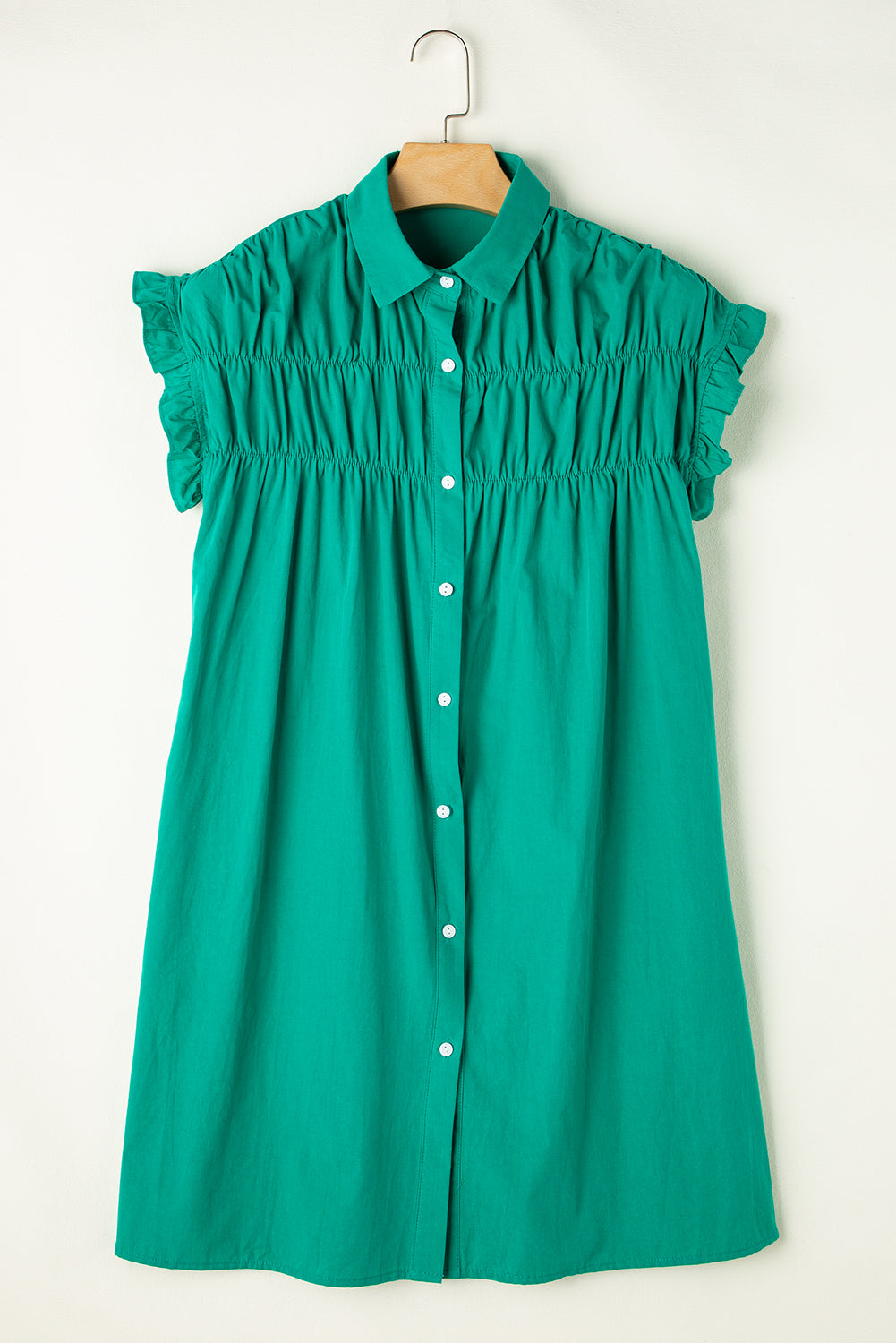 Bright Green Ruffle Sleeve Button Up Shirt Dress