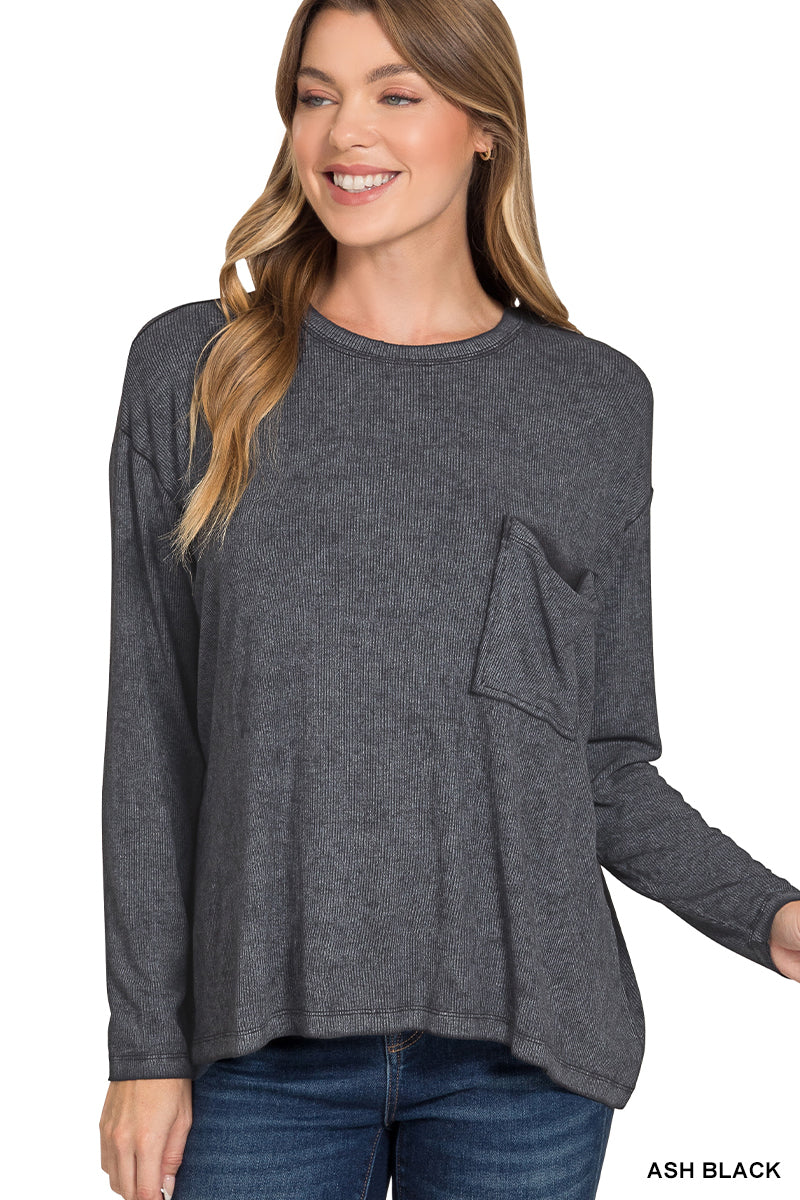 ZENANA WASHED RIBBED DOLMAN SLEEVE ROUND NECK TOP