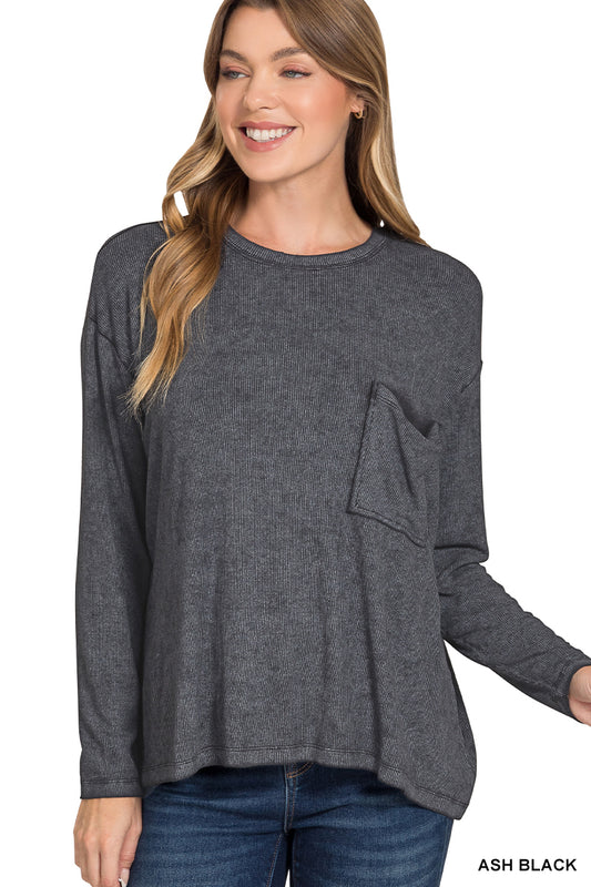 ZENANA WASHED RIBBED DOLMAN SLEEVE ROUND NECK TOP