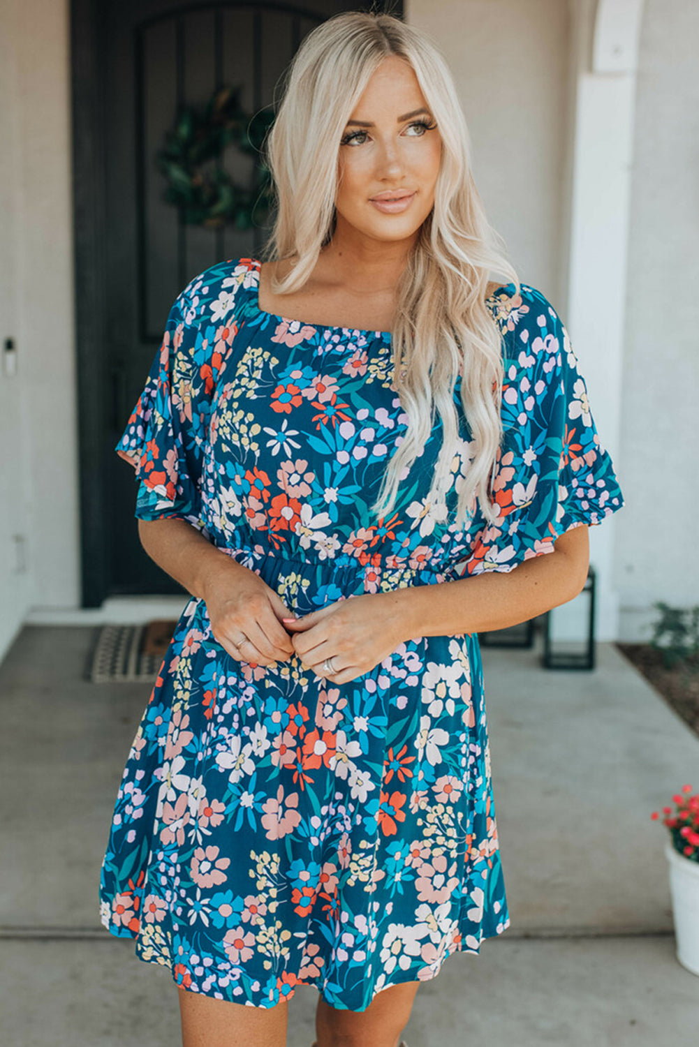 Bohemian Floral Print Off Shoulder Short Dress