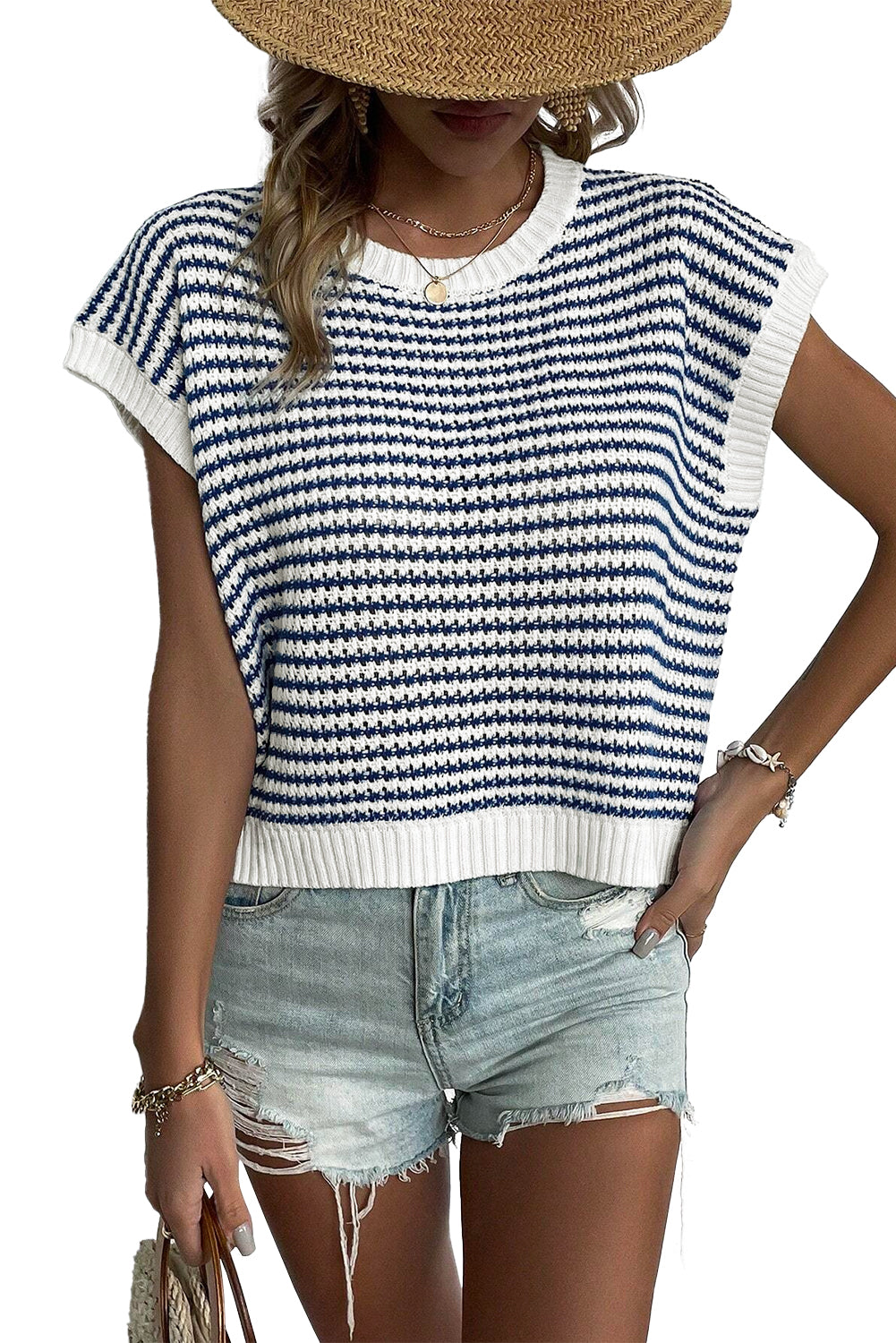 Black Stripe Contrast Trim Knit Dolman Top