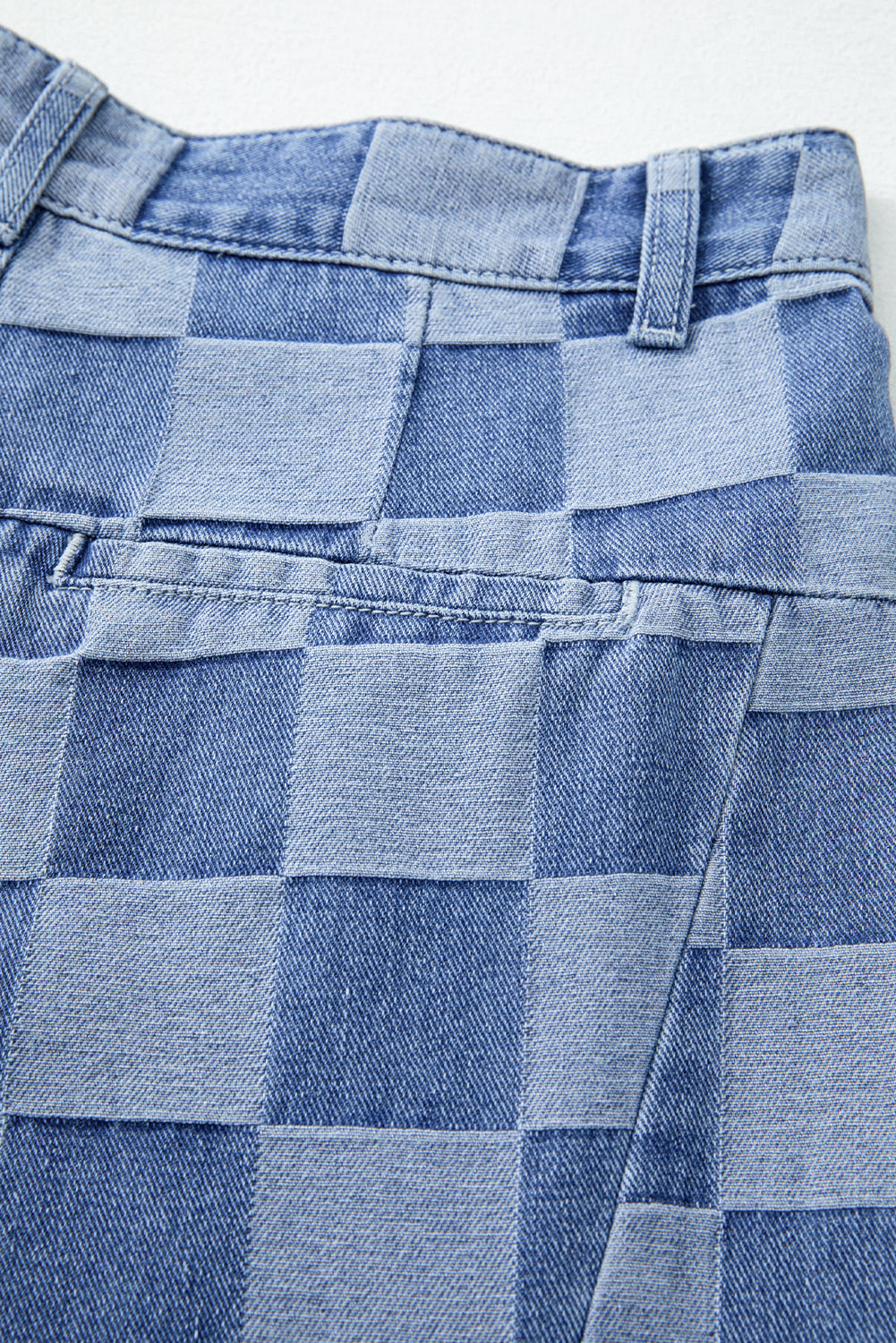 Checkered Light Washed Wide Leg Jeans