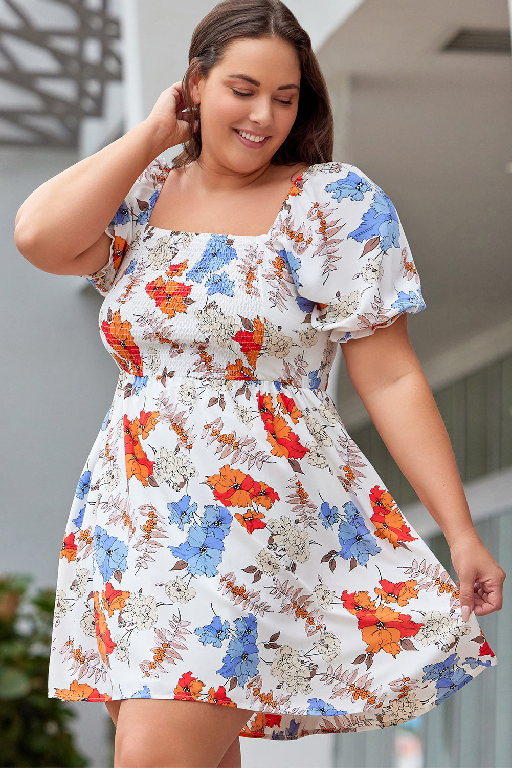 White Floral Smocked Dress