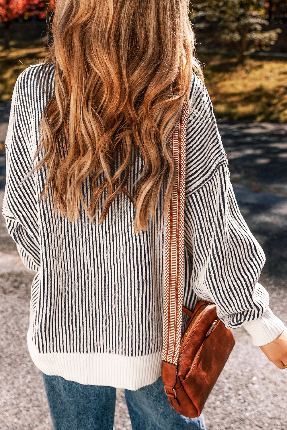 Striped Contrast Trim Loose Sweater