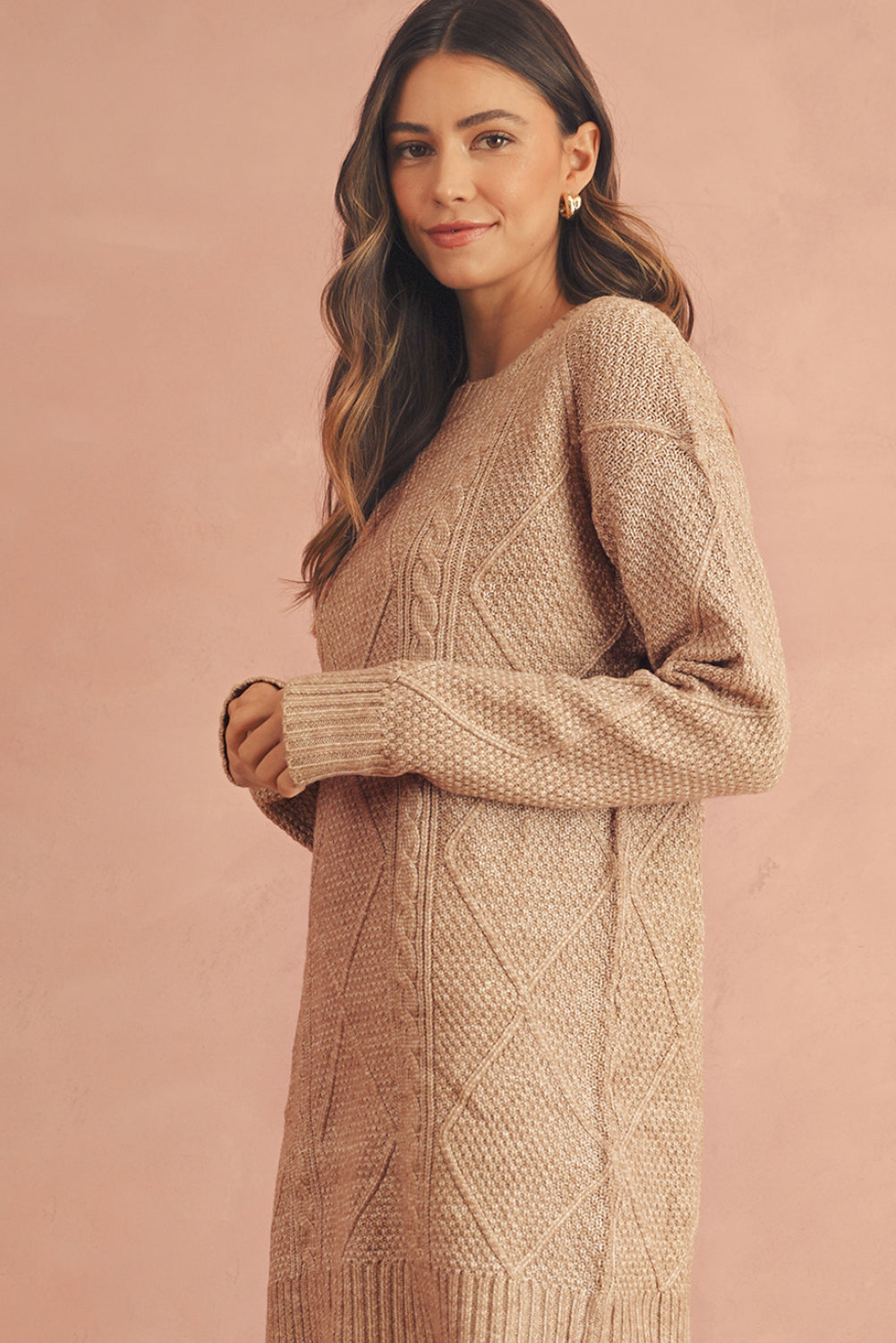 Knit Drop Shoulder Loose Fit Sweater Dress