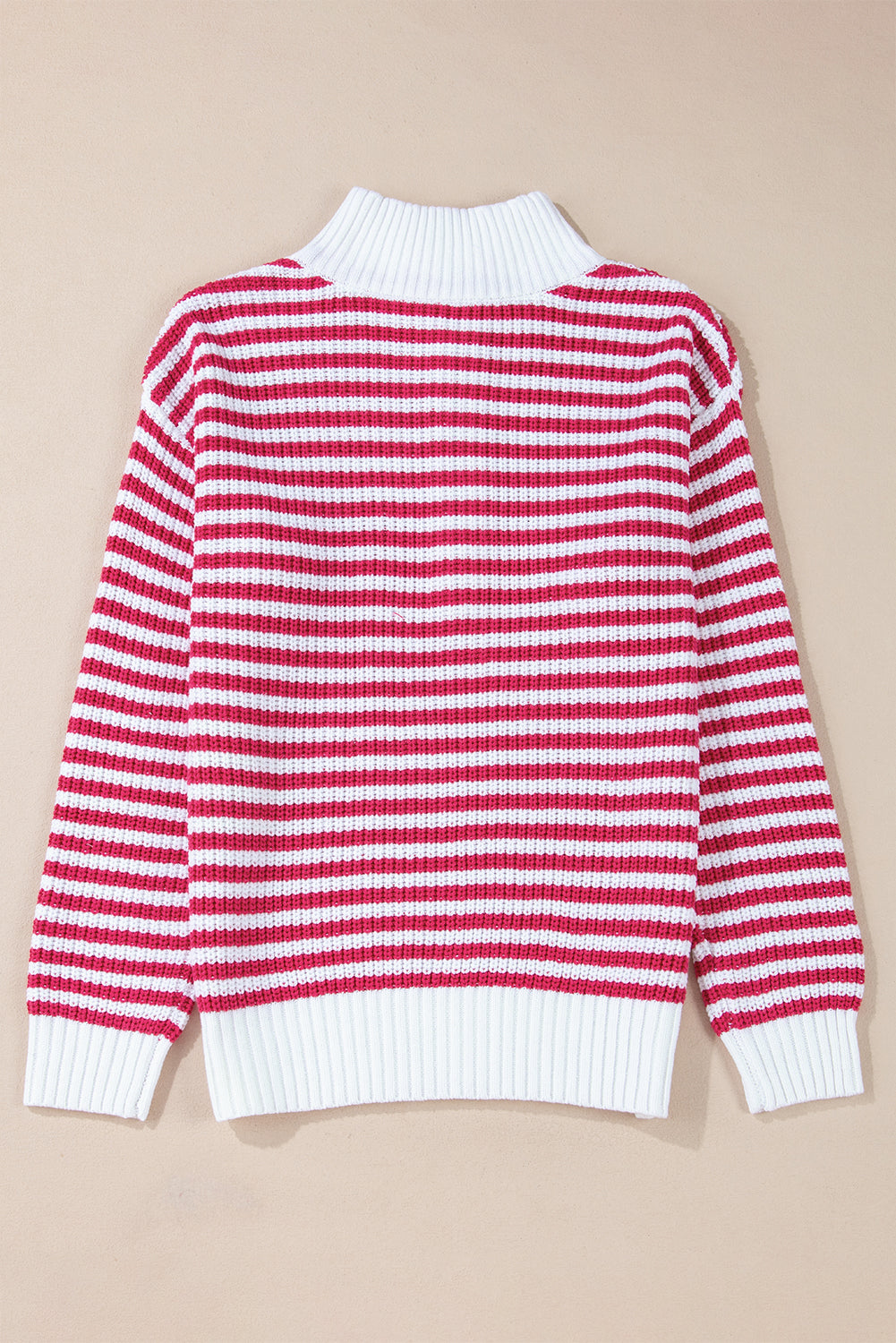 Striped Zip Up Collar Drop Sleeve Sweater