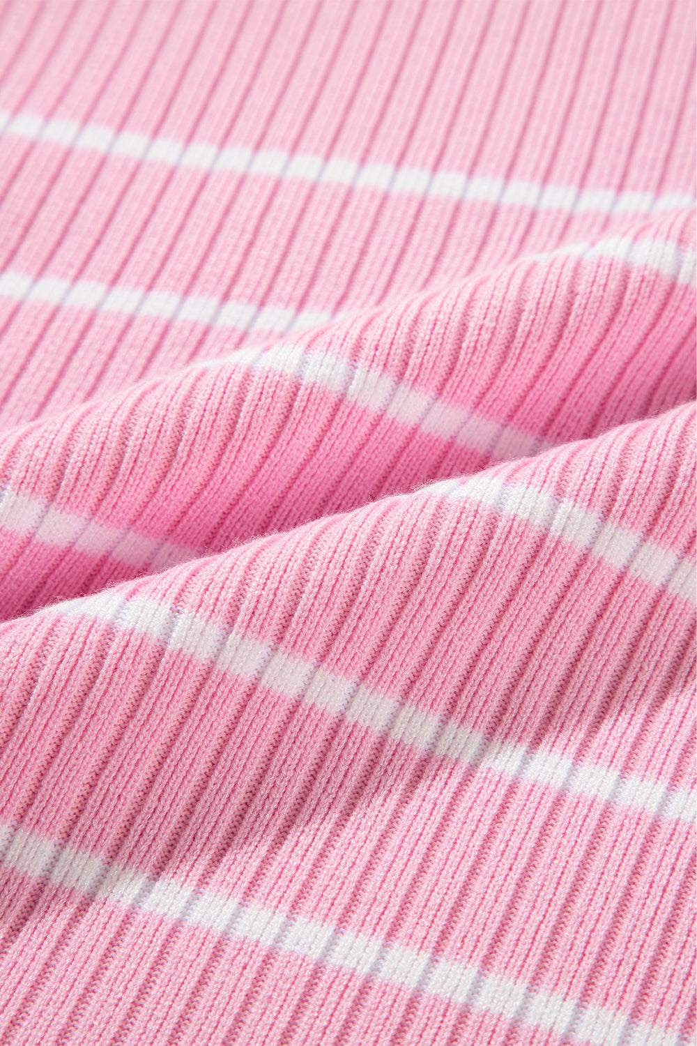 Pink Plus Size Ribbed Stripe Round Neck T Shirt