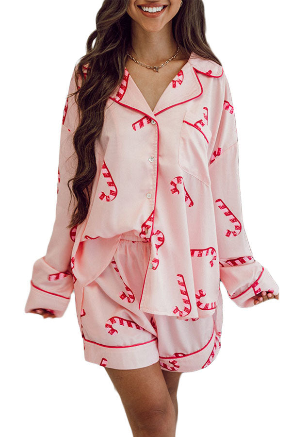 Candy Cane Print Christmas Pajama Set