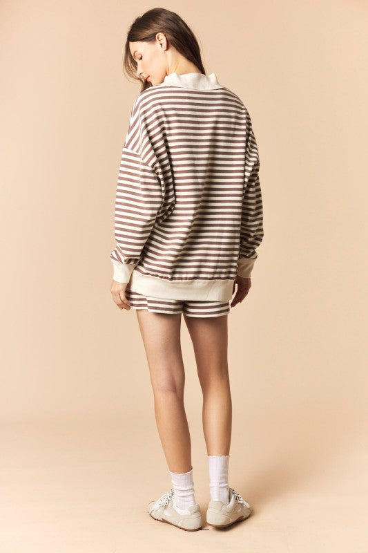 Mocha Striped Mock Neck Shorts Set