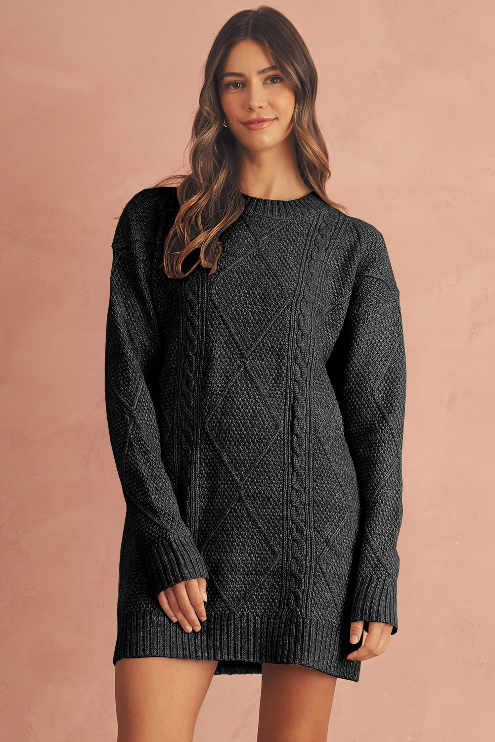 Knit Drop Shoulder Loose Fit Sweater Dress