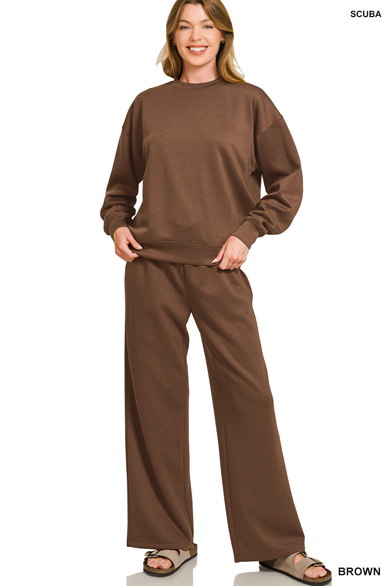 ZENANA SCUBA CREWNECK PULLOVER & PANTS SET