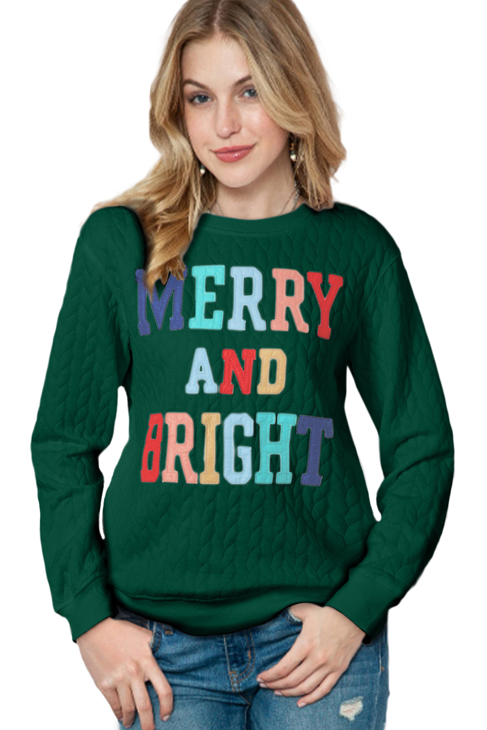 Blackish Green Merry And Bright Quilted Sweatshirt