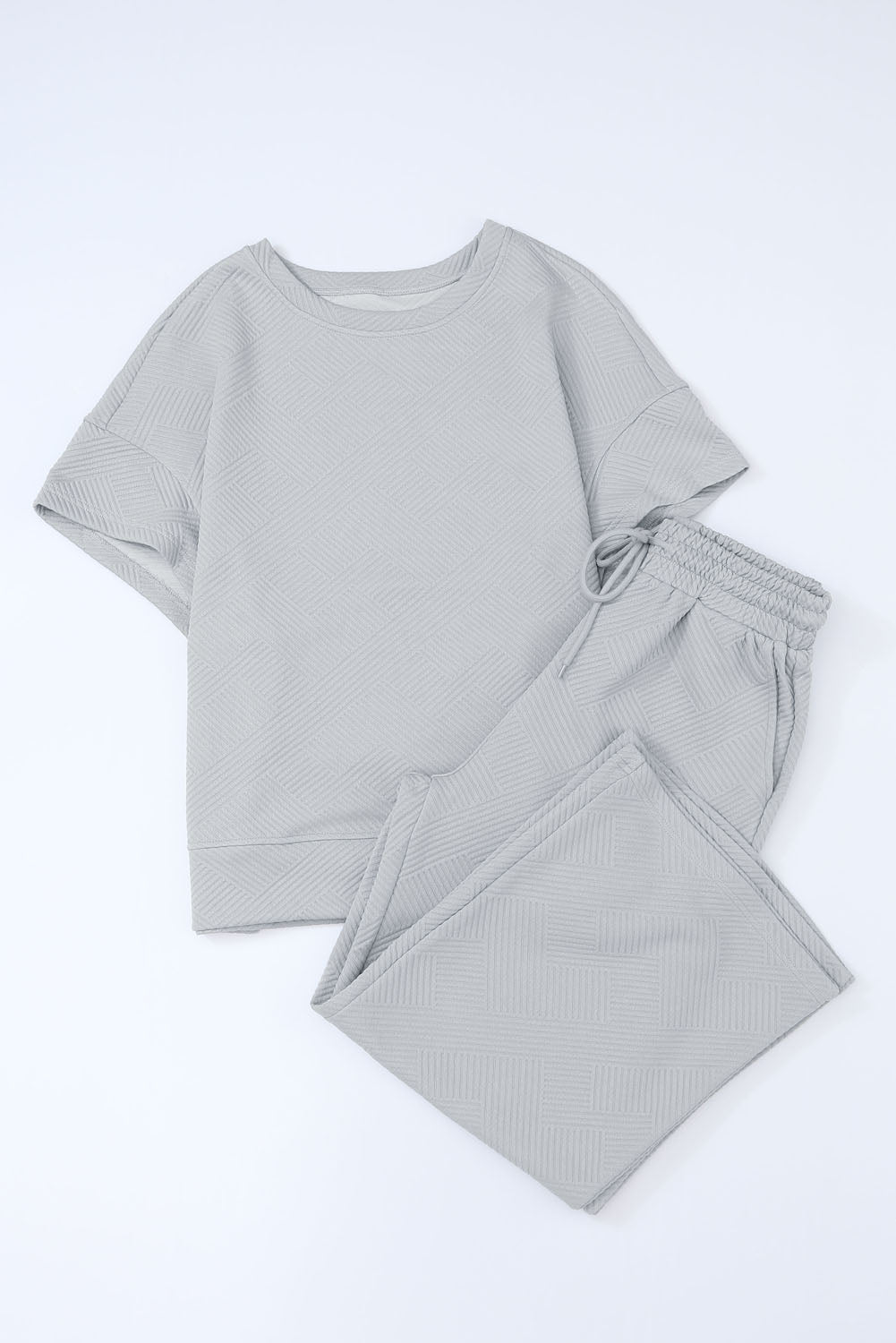 Textured Loose Fit T Shirt and Drawstring Pants Set