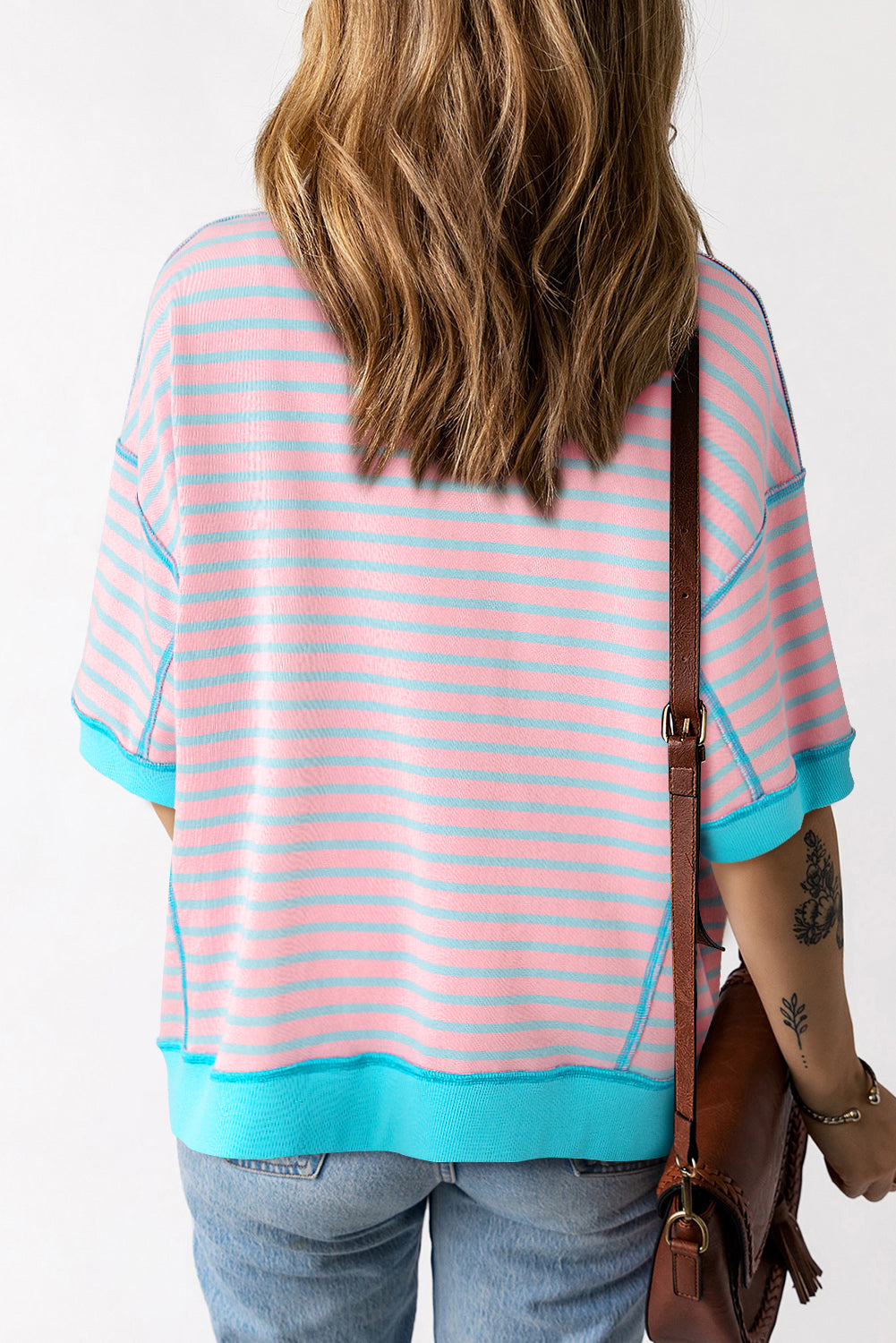 Stripe Colorblock Drop Sleeve Oversized T Shirt