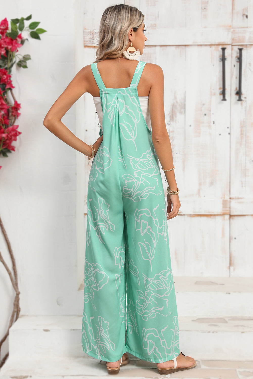 Moonlight Jade Abstract Print Wide Leg Overall