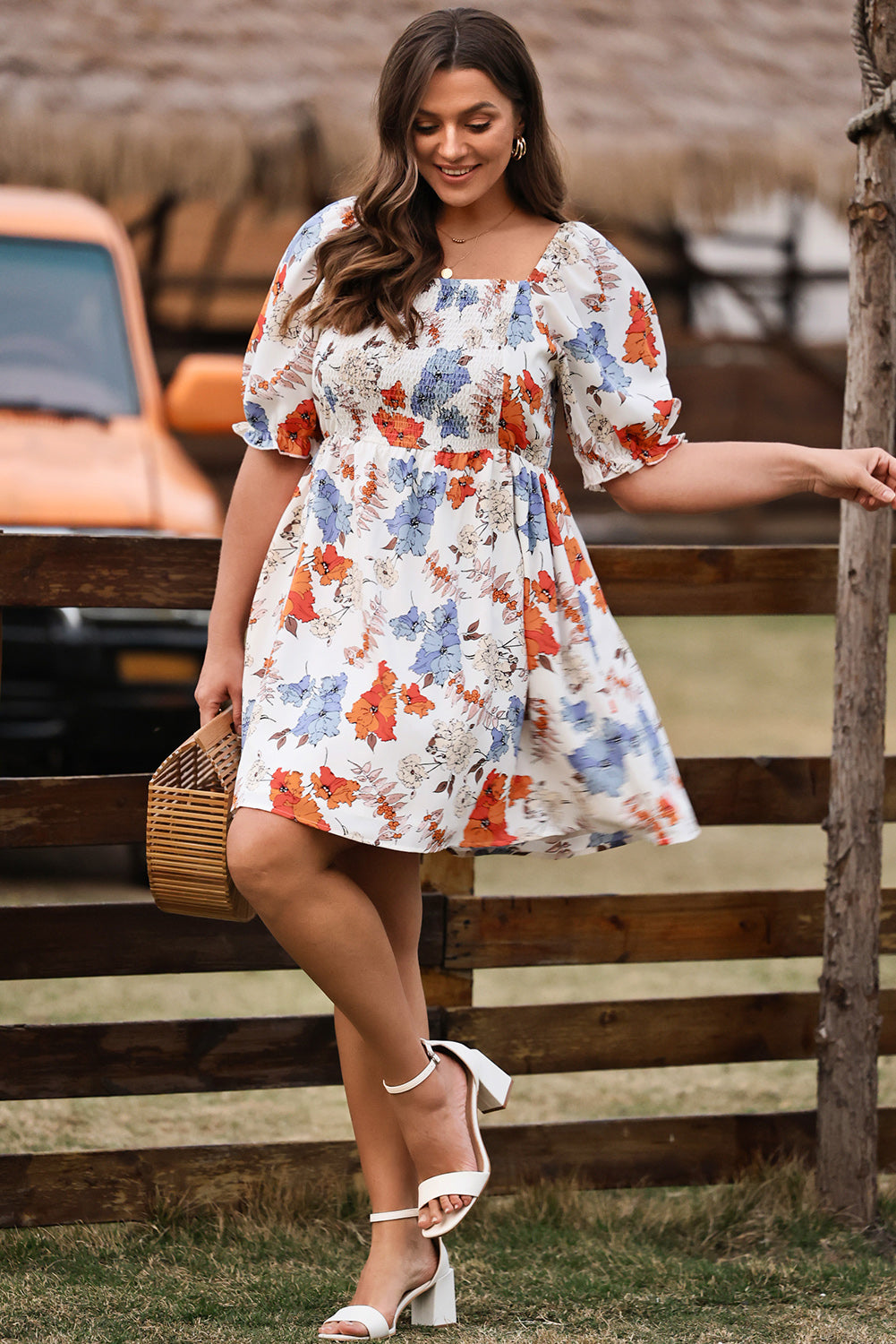 White Floral Smocked Dress