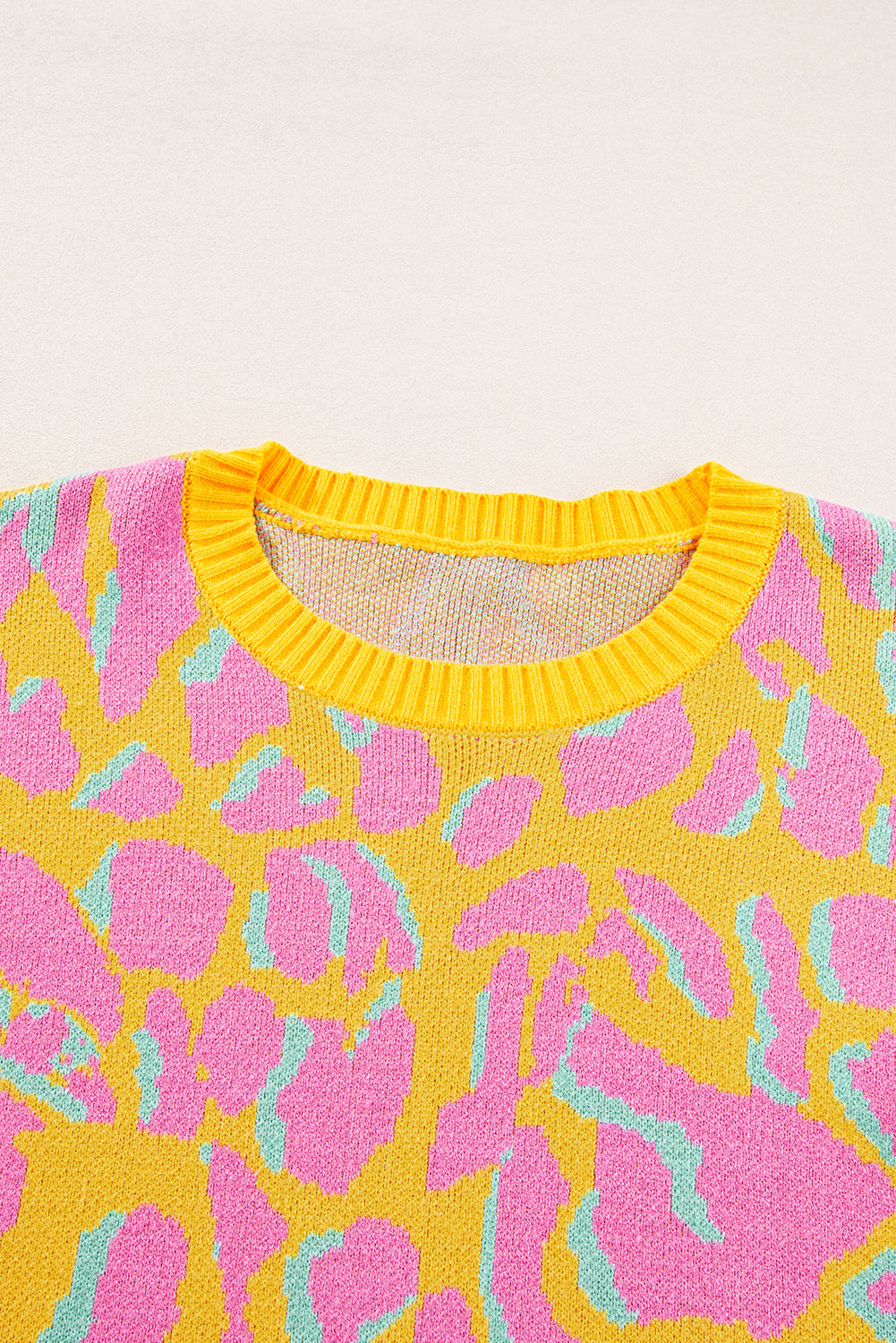 Orange Abstract Print Ribbed TrimSweater