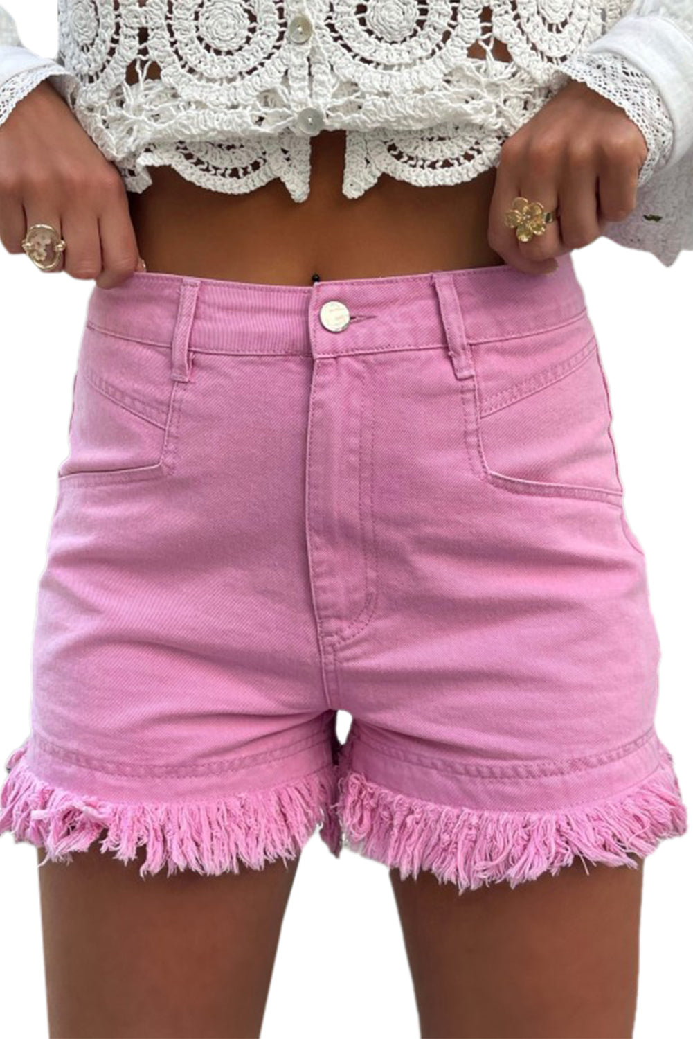 Raw Hem Mid Rise Denim Shorts