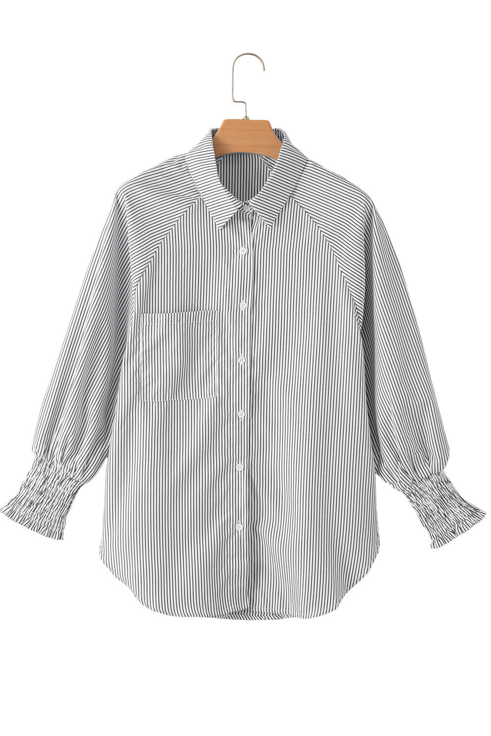 Striped Casual Shirred Cuffs Shirt