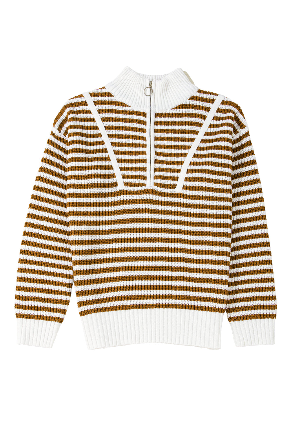 Striped Zip Up Collar Drop Sleeve Sweater