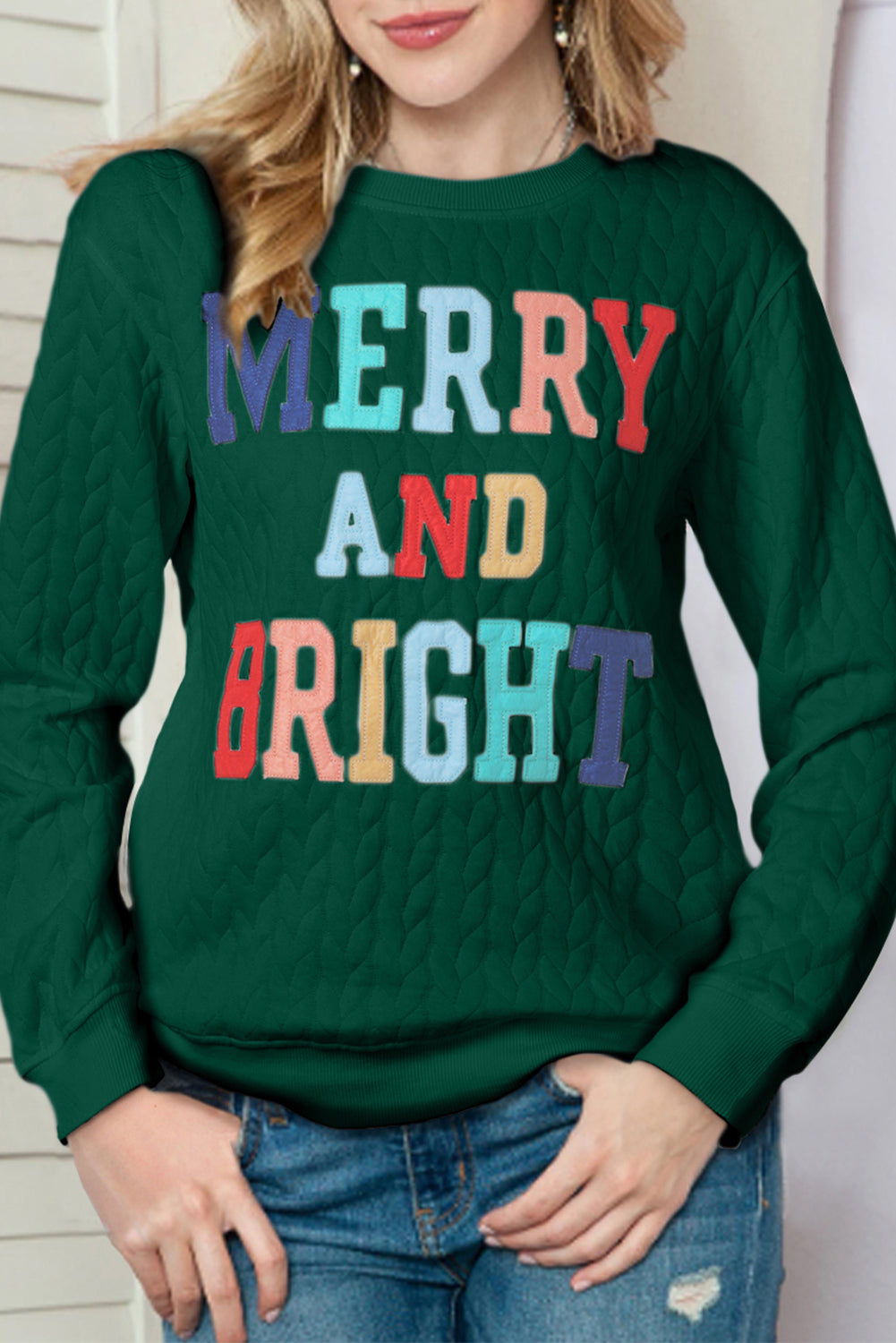 Blackish Green Merry And Bright Quilted Sweatshirt