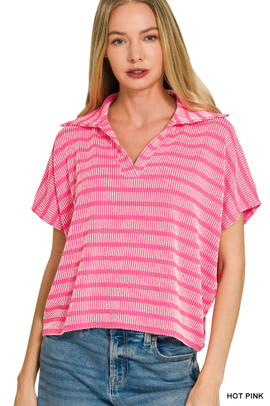 Zenana Ribbed Striped Top
