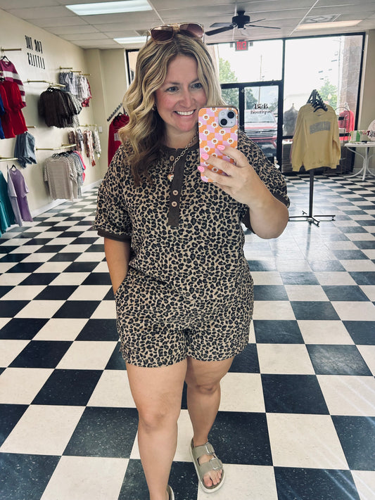 Vintage Leopard Top & Shorts Set