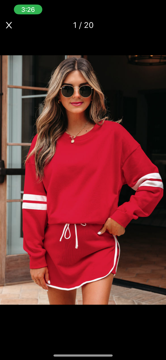 Red Striped Sleeve Short Set-ETA Week of 9/30-10/6
