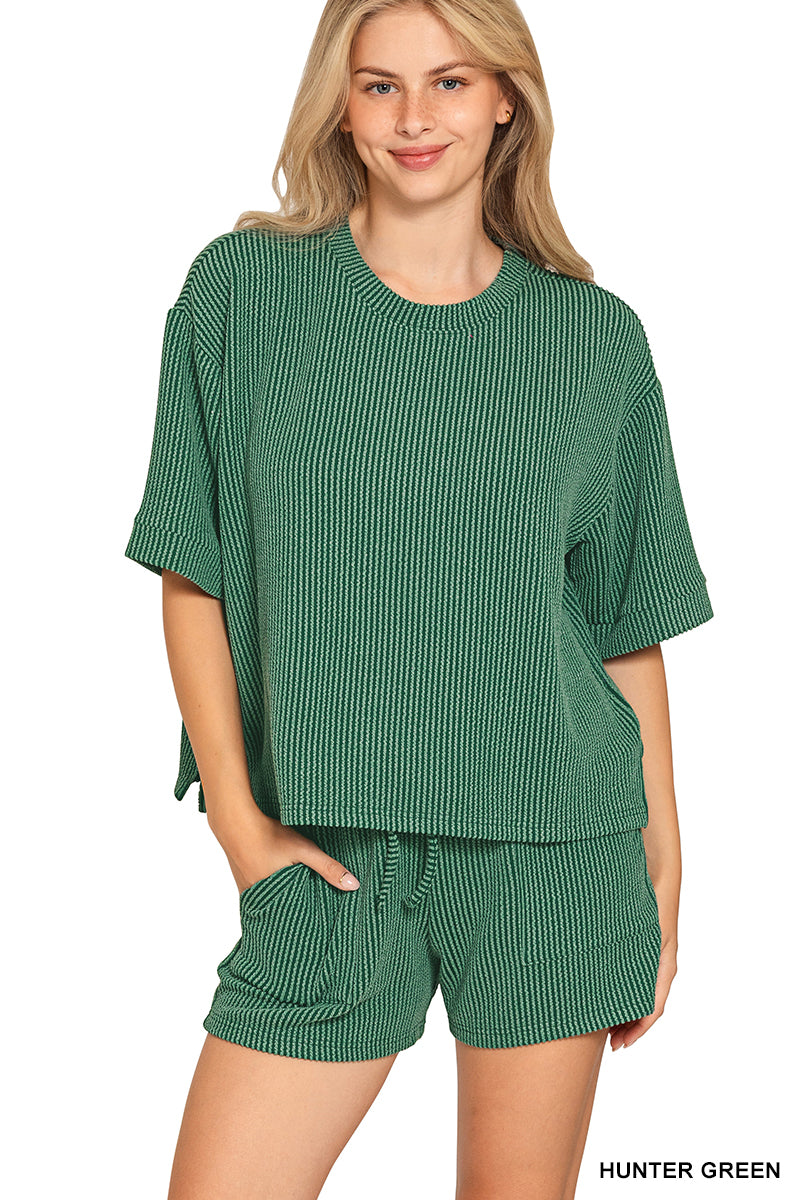 Zenana Ribbed Short Sets