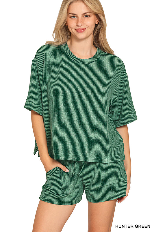 Zenana Ribbed Short Sets