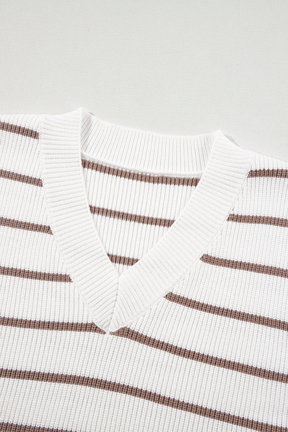 Khaki Stripe V Neck Loose Knitted Vest