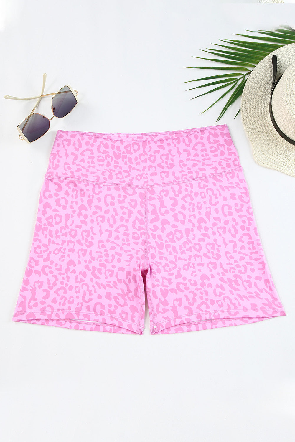 Pink Leopard Print Elastic Cycling Shorts