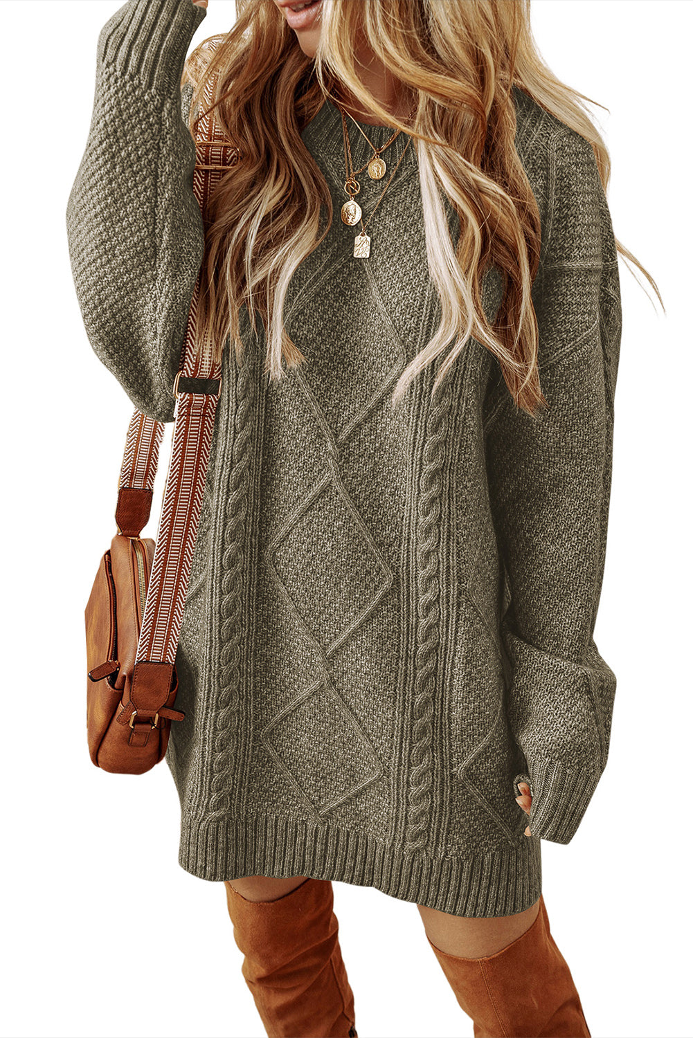 Knit Drop Shoulder Loose Fit Sweater Dress