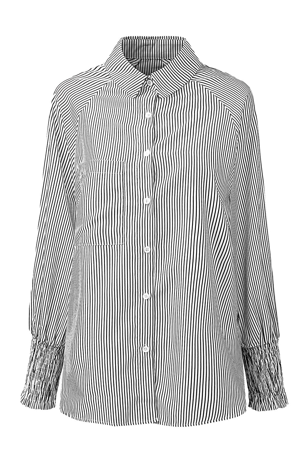 Striped Casual Shirred Cuffs Shirt