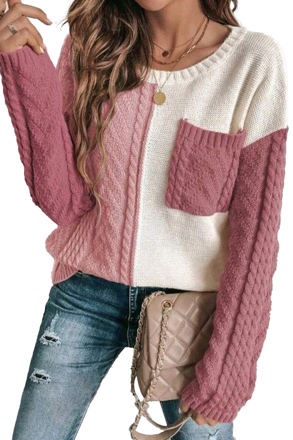 Colorblock Pocket Drop Shoulder Sweater