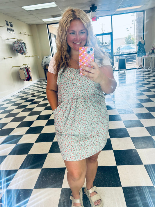 Lily Mint Floral Skirt Overalls