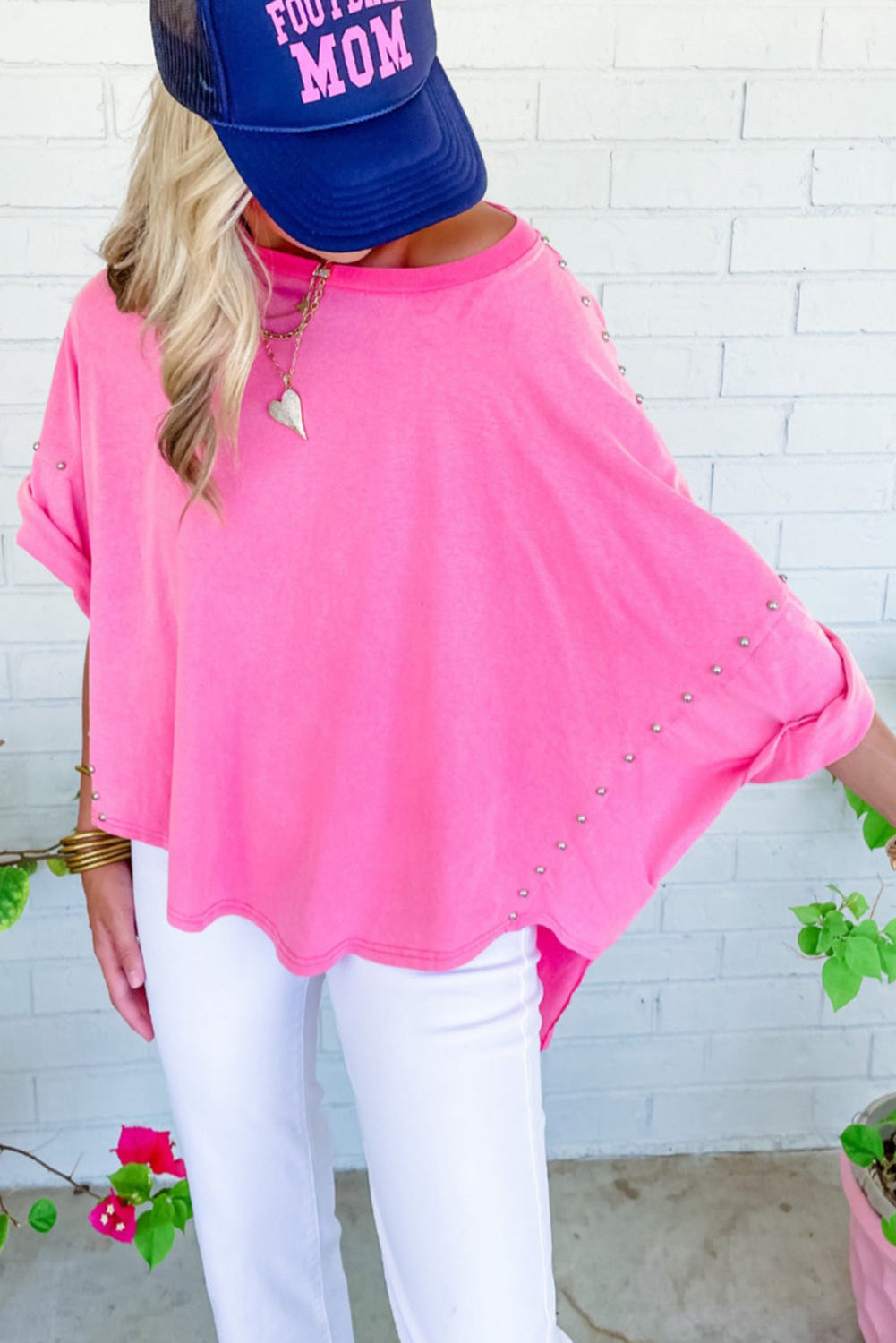 Bonbon Studded Batwing Sleeve Oversized Tee