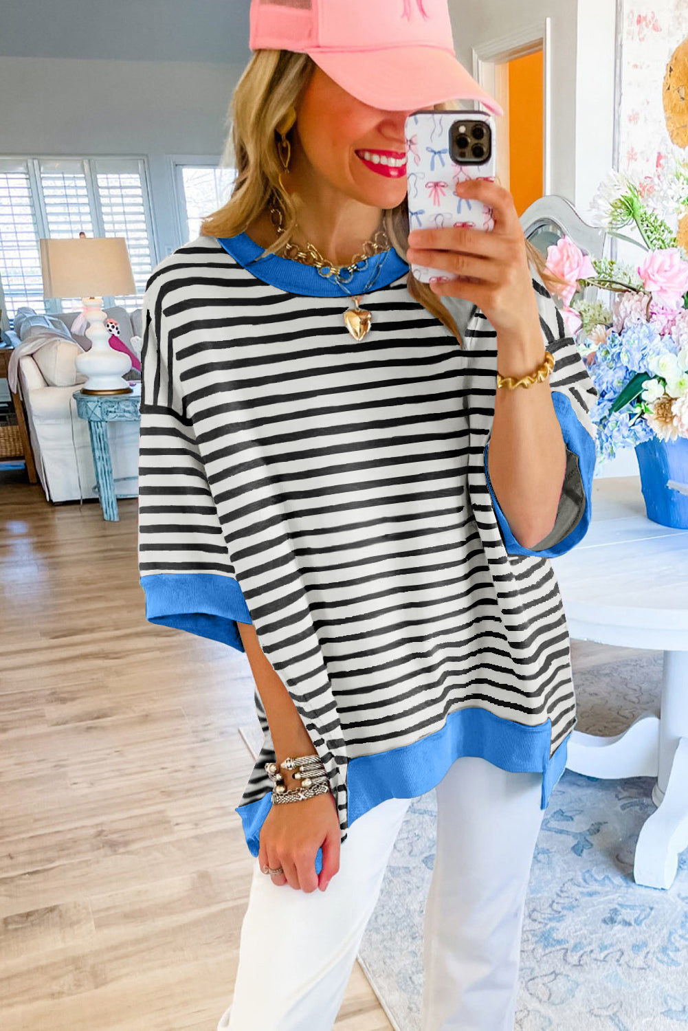 Stripe Colorblock Drop Sleeve Oversized T Shirt