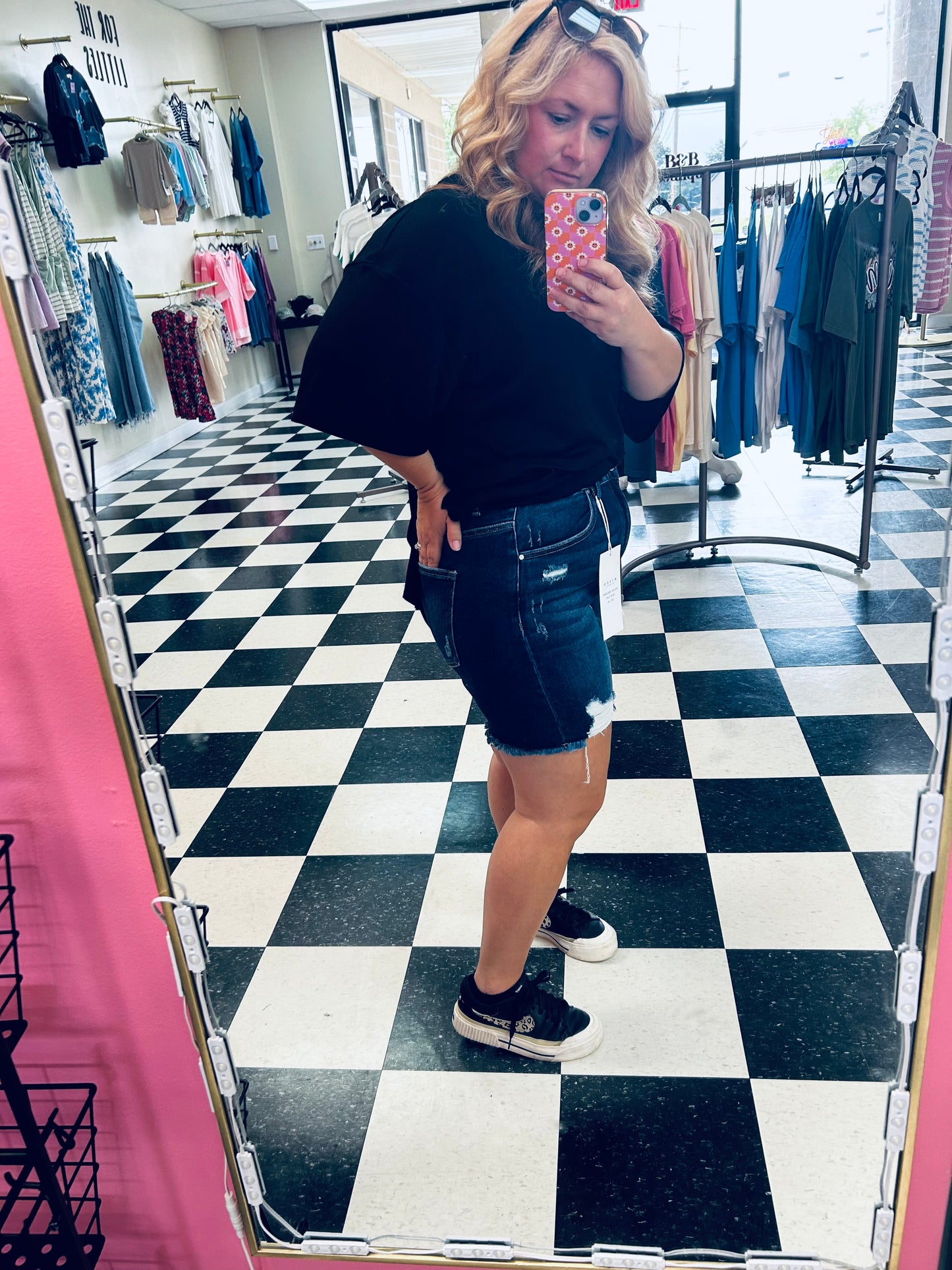 Risen Dark Wash Denim Shorts