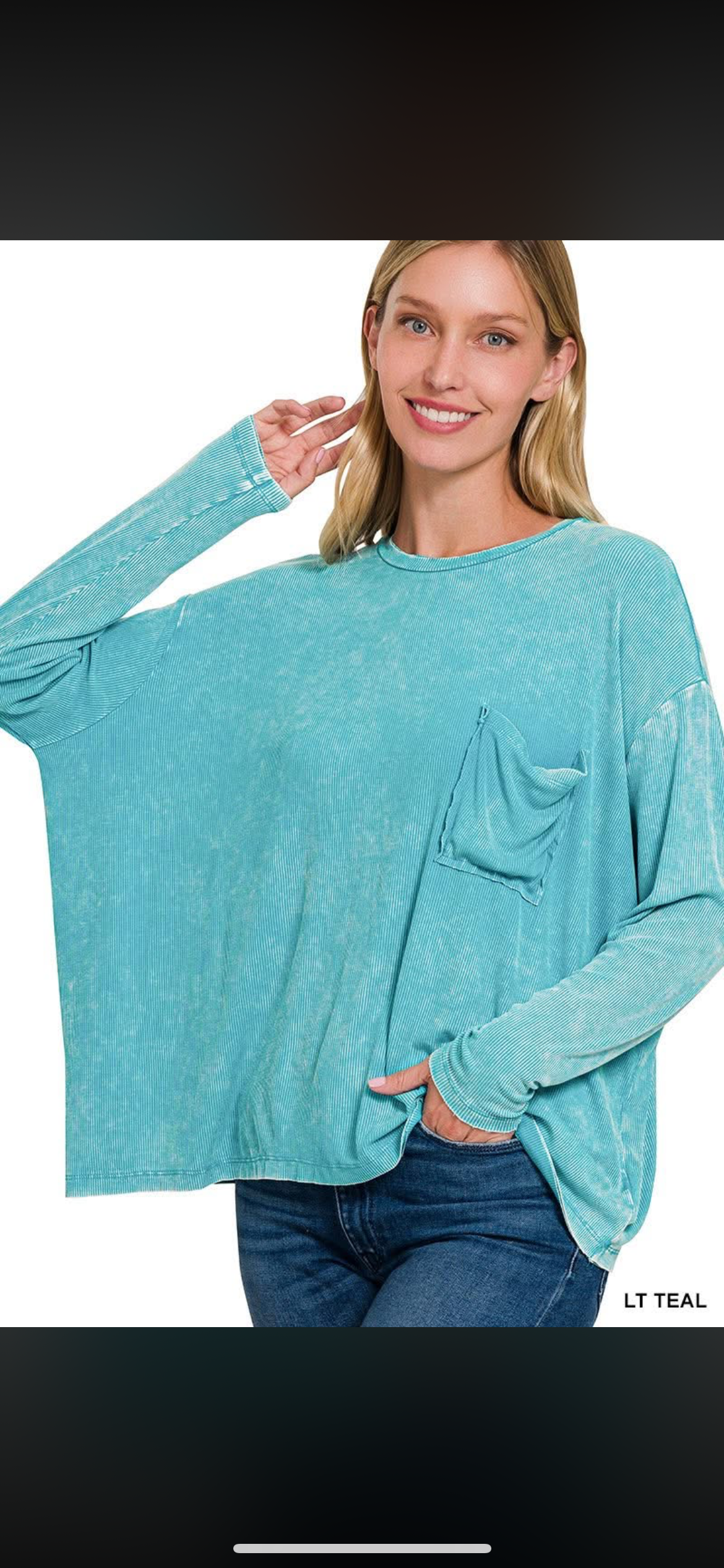 ZENANA WASHED RIBBED DOLMAN SLEEVE ROUND NECK TOP