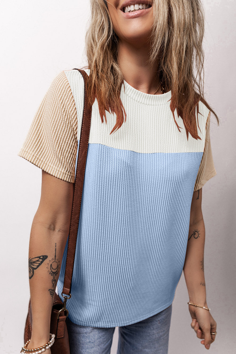 Ribbed Textured Colorblock T Shirt