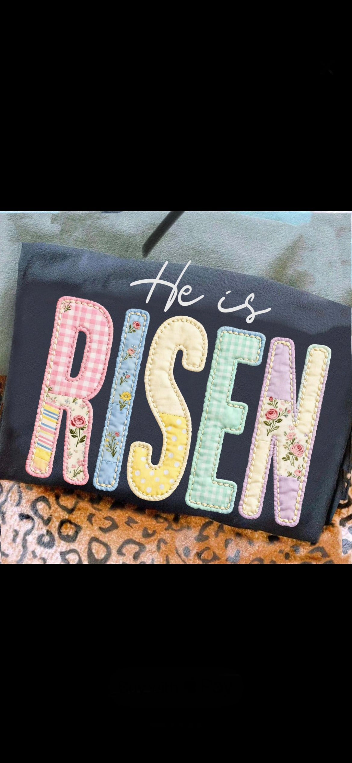 Faux Quilted He is Risen Tee
