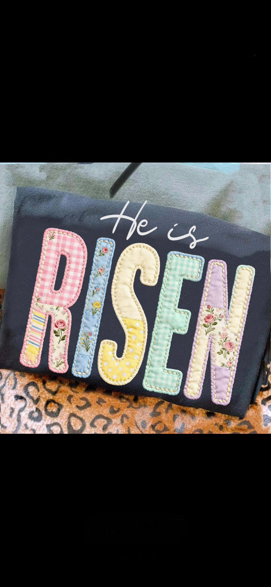 Faux Quilted He is Risen Tee